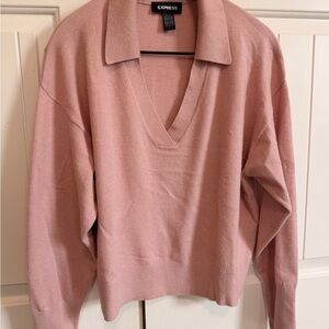Express Dusty Pink Collared V-Neck Sweater